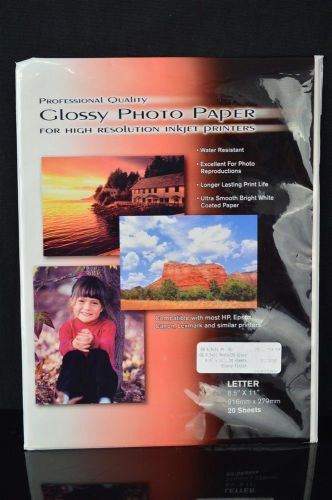 Prof Quality Glossy Photo Paper for High Resolution Inkjet Printers 8.5&#034; x 11&#034;