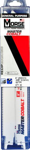 Morse master cobalt reciprocating saw blade 8&#034;x3/4&#034; 18tpi rb818t50 (50 pack) for sale