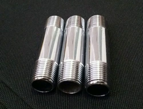 3/8&#034; x 2-1/2&#034; chrome brass nipple chrome pipe npt lot of 3 for sale