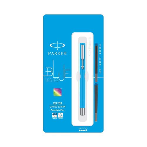 Parker Vector Limited Edition Standard Blue Body Chrome Trim Fountain Pen, Blue