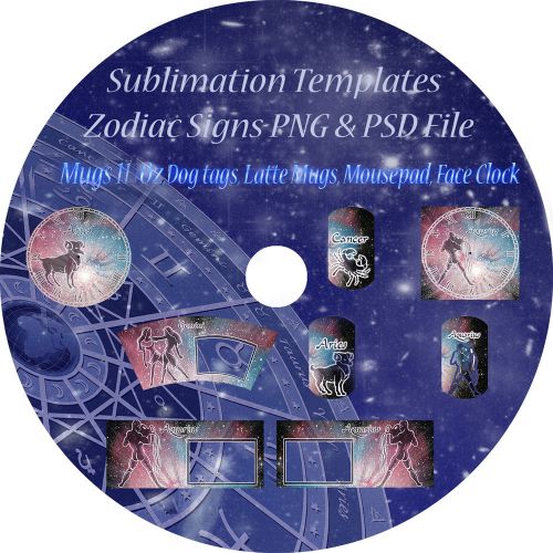 Sublimation template Pack, Mugs, Clock, Mousepad, Dog Tags, Zodiac Signs Theme