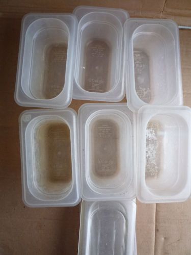 One Lot of 6 1/9 x 4 Size Prep Table Translucent Pans Cambro EN631.1 with 6 lids