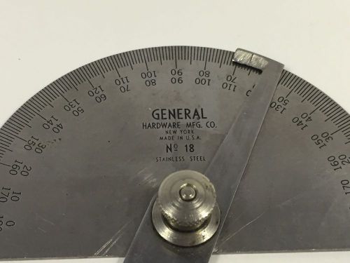 General Hardware Mfg. Inc. Stainless Steel No. 18 Protractor Machinists Tools