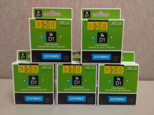 Dymo D1 Labels 5X Label Cassettes Black/Yellow 12mm X 7m NEW