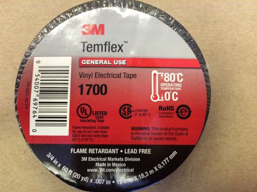 3M Temflex 1700 electrical tape, 3/4 x 60 feet, black, 10 rolls + 2 bonus rolls!