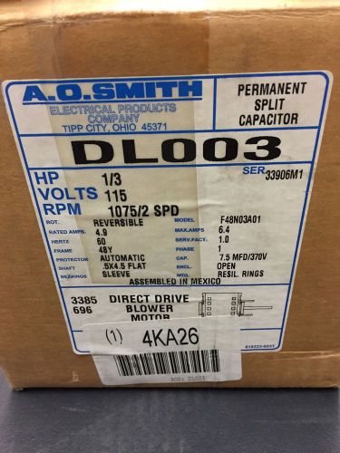 New 1/3hp 115v 2-speed fan motor dd psc a.o. smith dl003 + free run capacitor! for sale