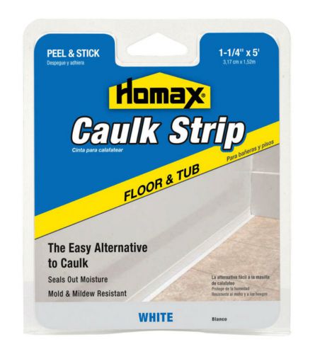 lot of 2 Homax 34030 Tub and Floor Caulk Strip, 1-1/4&#034; X 5&#039;, White(2 paks total