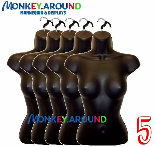 5 female mannequin black torso form 5 hook hanger-display women shirt dress pant for sale