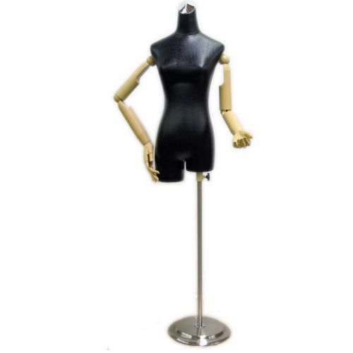 MN-213 BLACK LEATHERTTE Ladies Dress Form with Flexible Arms and Fingers