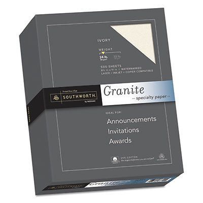 Granite Specialty Paper, Ivory, 24lb, 8 1/2 x 11, 25% Cotton, 500 Sheets
