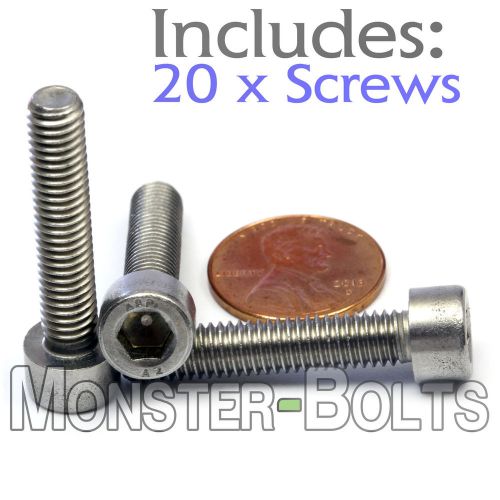 M6 x 30mm – qty 20 – din 912 socket head cap screws - stainless steel a2 / 18-8 for sale