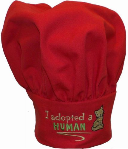 I Adopted a Human Chef Hat Adult New Pet Kitten Kitty Cat Monogram Red Available