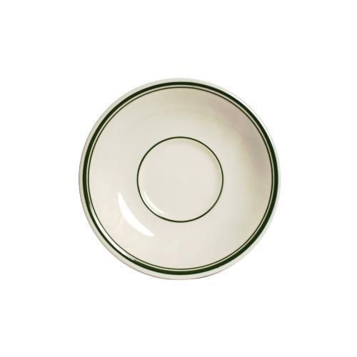 Tuxton TGB-002 Saucer, 6&#034;, Coupe, Wide Rim, Rolled Edge, Green Bay White W/ Gree