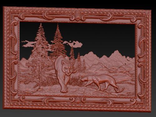 3d stl model for CNC Router mill -VECTRIC RLF ARTCAM predatory cats in the woods