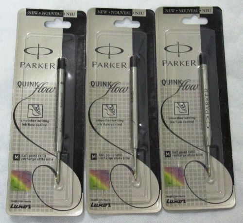 3 x parker quink flow ball point pen refill black genuine medium free shipping for sale