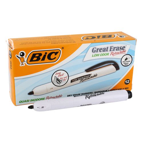 BIC Retractable Low Odor Dry Erase Marker, Chisel, Black, Dozen