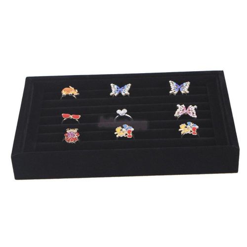 Blk wood &amp; velvet ring cufflinks tray box jewelry display storage case organizer for sale