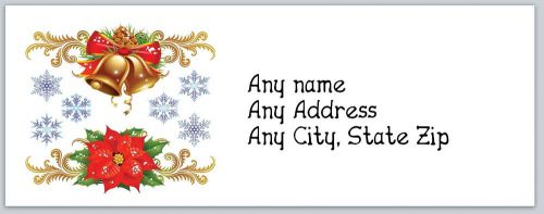 30 PersonalizReturn Address Labels Christmas Poinsettia Buy 3 get 1 free (ac287)