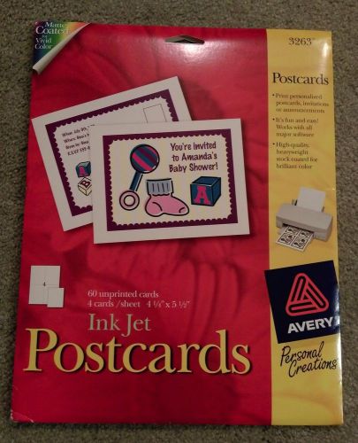 Avery Inkjet Postcards 3263 Pack of 60 4 1/4&#034; x 5 1/2&#034; NEW IN PACKAGE FREE SHIP
