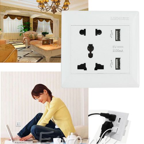 2 Port USB Wall Charger AC Power Socket Charge Station Outlet Adapter Plate