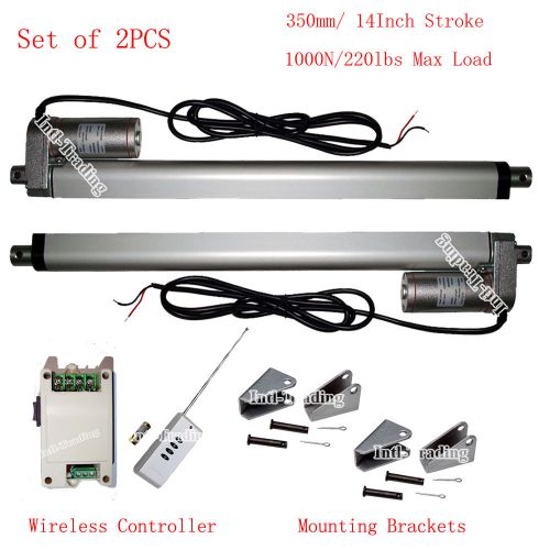 2pcs dc12v 350mm 14&#034; stroke 1000n 220lbs linear actuators &amp;wireless control kits for sale