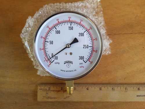 Winters vacuum/pressure gauge # 334 4 1/2&#034; 1/4 npt -30&#034; inhg / 300 psi/kpa new for sale