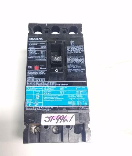 Siemens sentron series circuit breaker 3-pole ed63b030 for sale