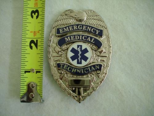 Emergency Medical Technican Badge Silver New Navy Blue EMT USA Made