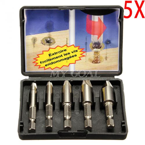5Pcs Screw Extractor Remover Drill Tool Set 1/4&#034; Hex Shank w/Case Easy Take Out