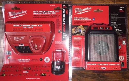 Milwaukee m12 wireless jobsite speaker 2592-20 charger &amp; battery 48-59-2420 for sale