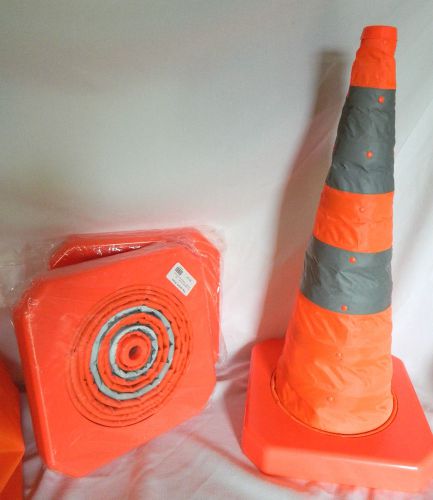 28&#034; collapsible safety traffic cone w reflective bands &amp; led light ++set of 3++ for sale