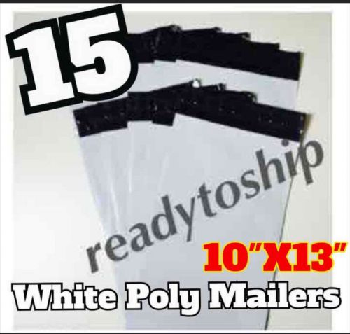 15 WHITE 10&#034;X13&#034; Poly Mailers Self Seal Shipping Envelope Bag Couture 10X13 NEW