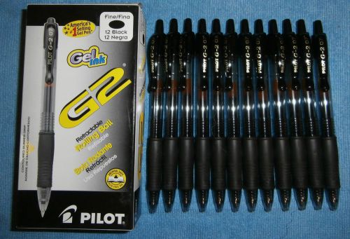 Pilot G2 Retractable Premium Gel Ink Roller Ball Pens fine Point Black Ink 12pen