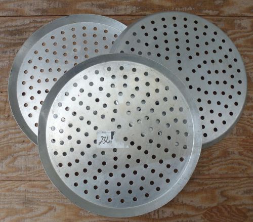 3 LOT- 14&#034; Aluminum Perforated Pizza Pans trays metal commercial heavy duty