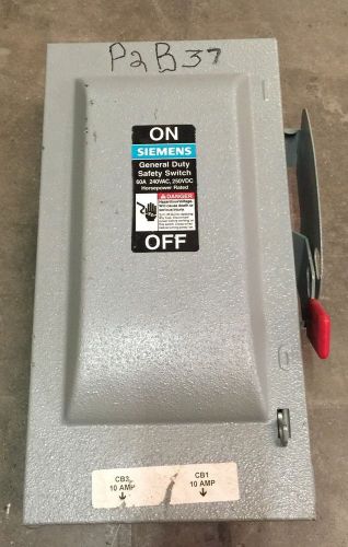 Siemens 60 Amp 240 Volt 2 Pole 3W Fusible Disconnect Switch GF222N