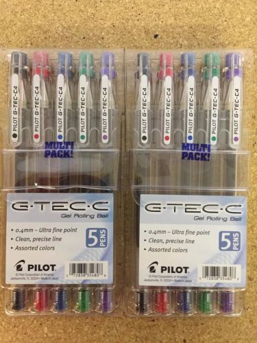 2 Sets 5 ~ Pilot G-Tec-C Roller Ball Pens 0.4MM Black,Blue,Red,Green,Purple