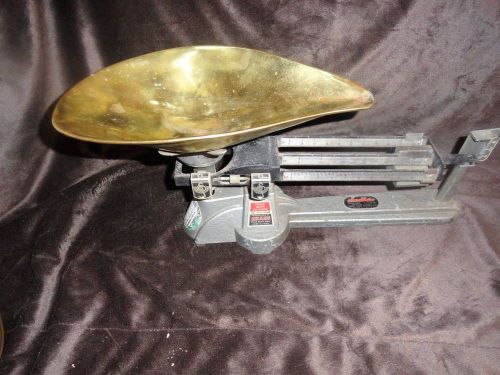 Antique brass pan ohaus triple beam weighing seed scales/seedburo co. chicago for sale