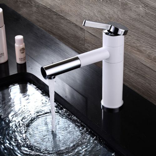 White Bathroom Sink Faucet Single Lever Handle Chrome Finish Basin Mixer Taps