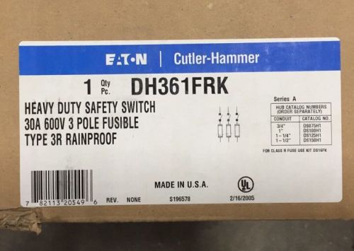 Cutler hammer dh361frk 3 pole 600 volt 30 amp fused nema 3r new for sale