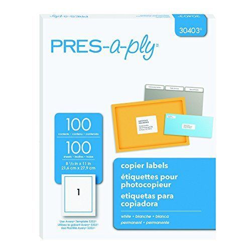 NEW Pres-a-ply Copier Label  8.5 x 11 inches  White  Box of 100 (30403)