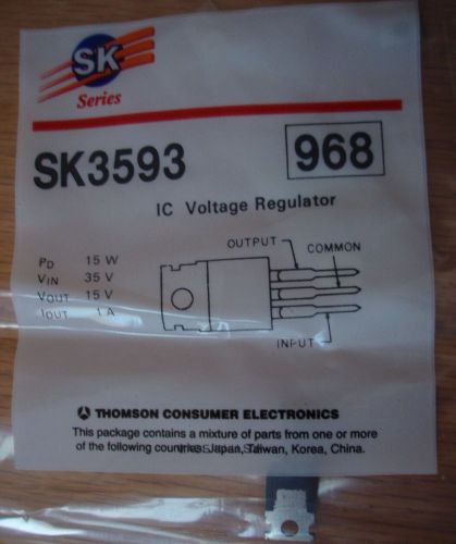 Sk3593 (lm7815,nte968 ecg968) 15v 1a 3-terminal positive voltage regulator (new) for sale