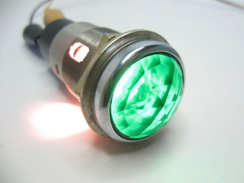 Vintage dialco panel mount indicator light 1” green faceted jewel lens w/ bulb for sale