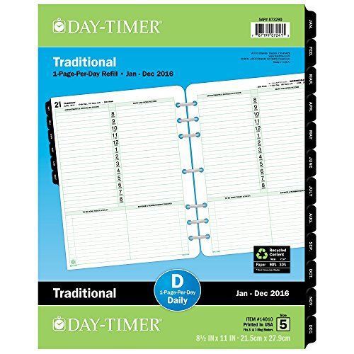Day-Timer Daily Planner Refill 2016, One Page Per Day, Traditional, Folio Siz...