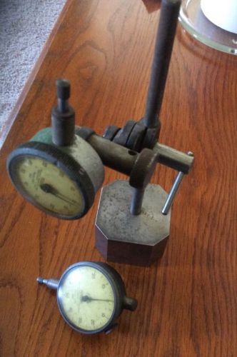 TWO MACHINIST INDICATORS (federal c81, b81) WITH NICE HEAVY TOOL STEEL STAND