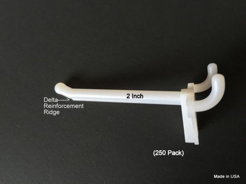 (250 PACK)  2 Inch White Plastic Peg Kit. Garage Shelf Hanger Pegboard Hooks USA