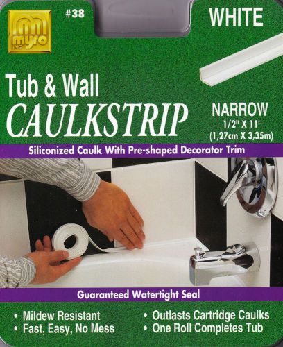 NEW! Myro TUB &amp; WALL SELF-ADHESIVE CAULK Strip - Narrow 1/2&#034; x 11&#039; White (#38)