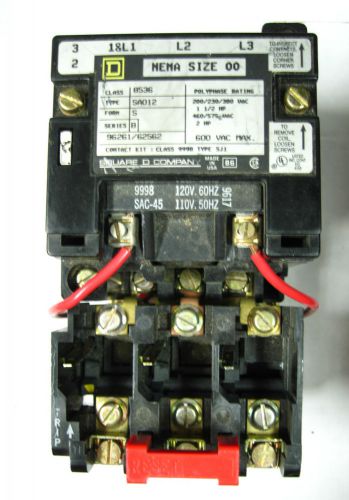 Square D NEMA Size 00 3 Pole Contactor Class 8536 Type SA012 (J4)