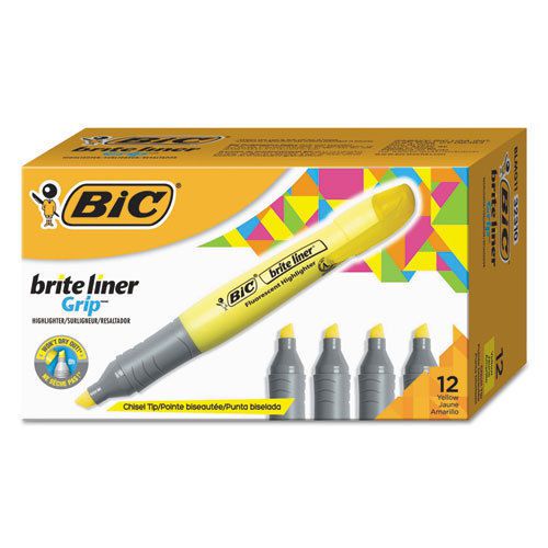 Brite liner grip highlighter, chisel tip, fluorescent yellow, dozen for sale