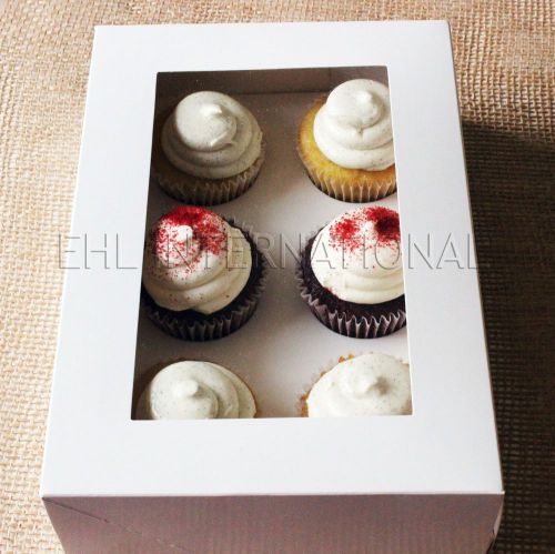 Pack of 3pcs Cupcake Muffin Boxes WHITE W/ Inserts 6 Holes Party favor Bakery