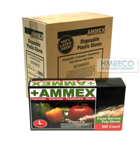 AMMEX PGLOVE-500-L Disposable Food Service Poly Gloves, Large 4 Boxes of 500 ct